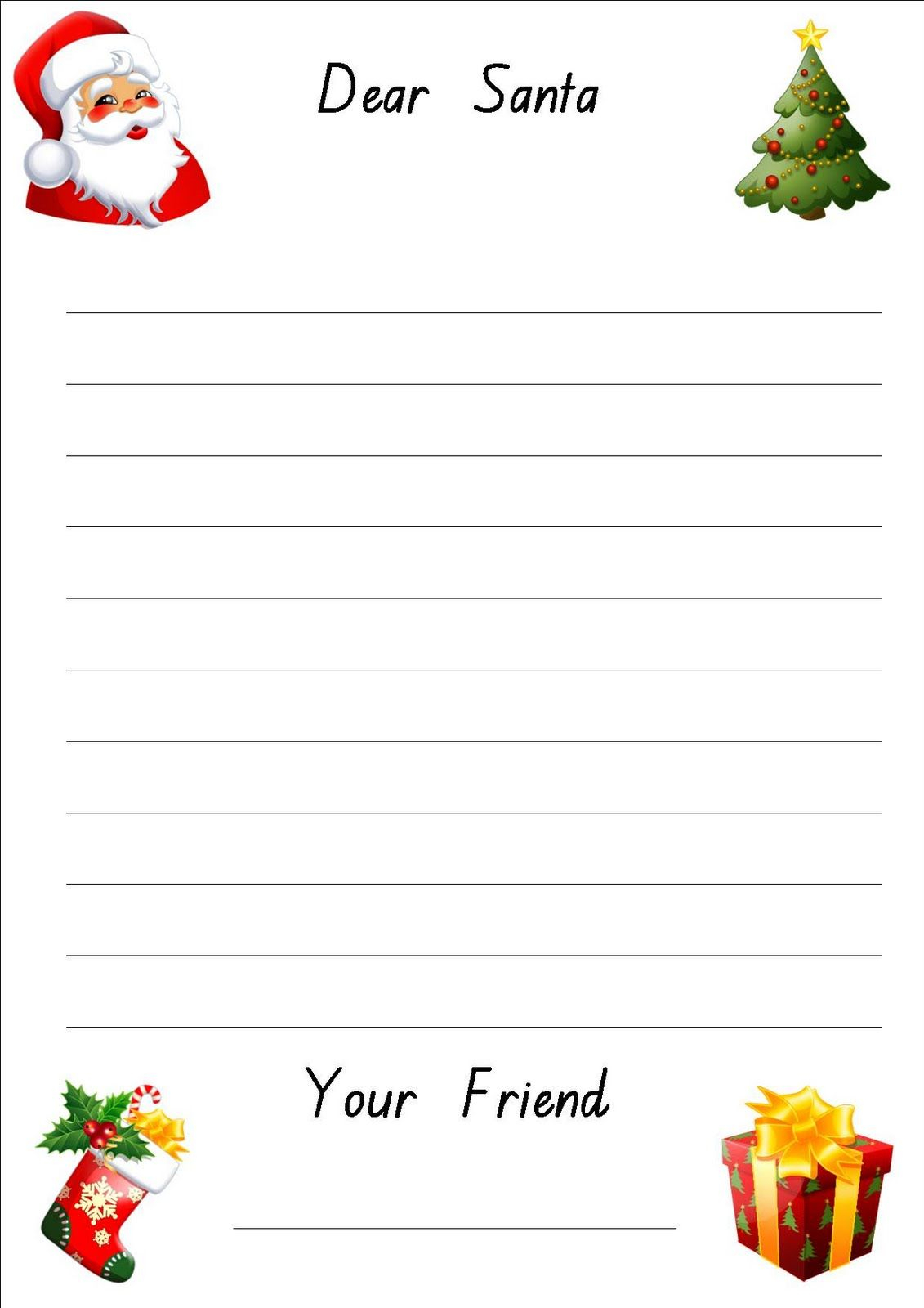 Free Printable Letter To Santa Paper Christmas Writing 