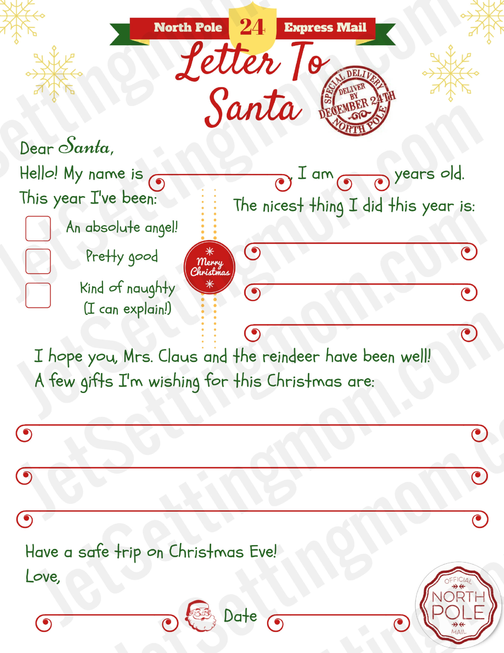 Free Printable Letter To Santa Template Writing To Santa 