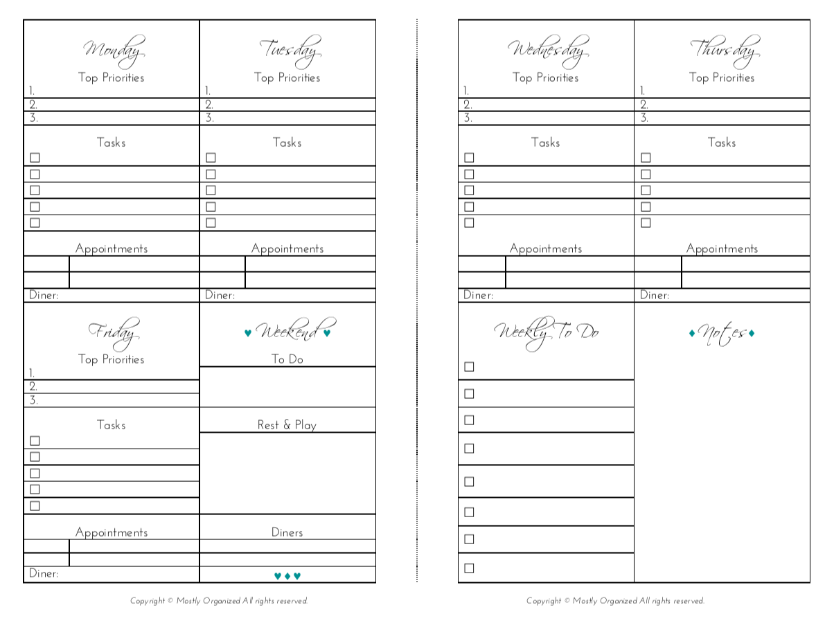 Half Letter Size Planner Inserts Mostly Organized