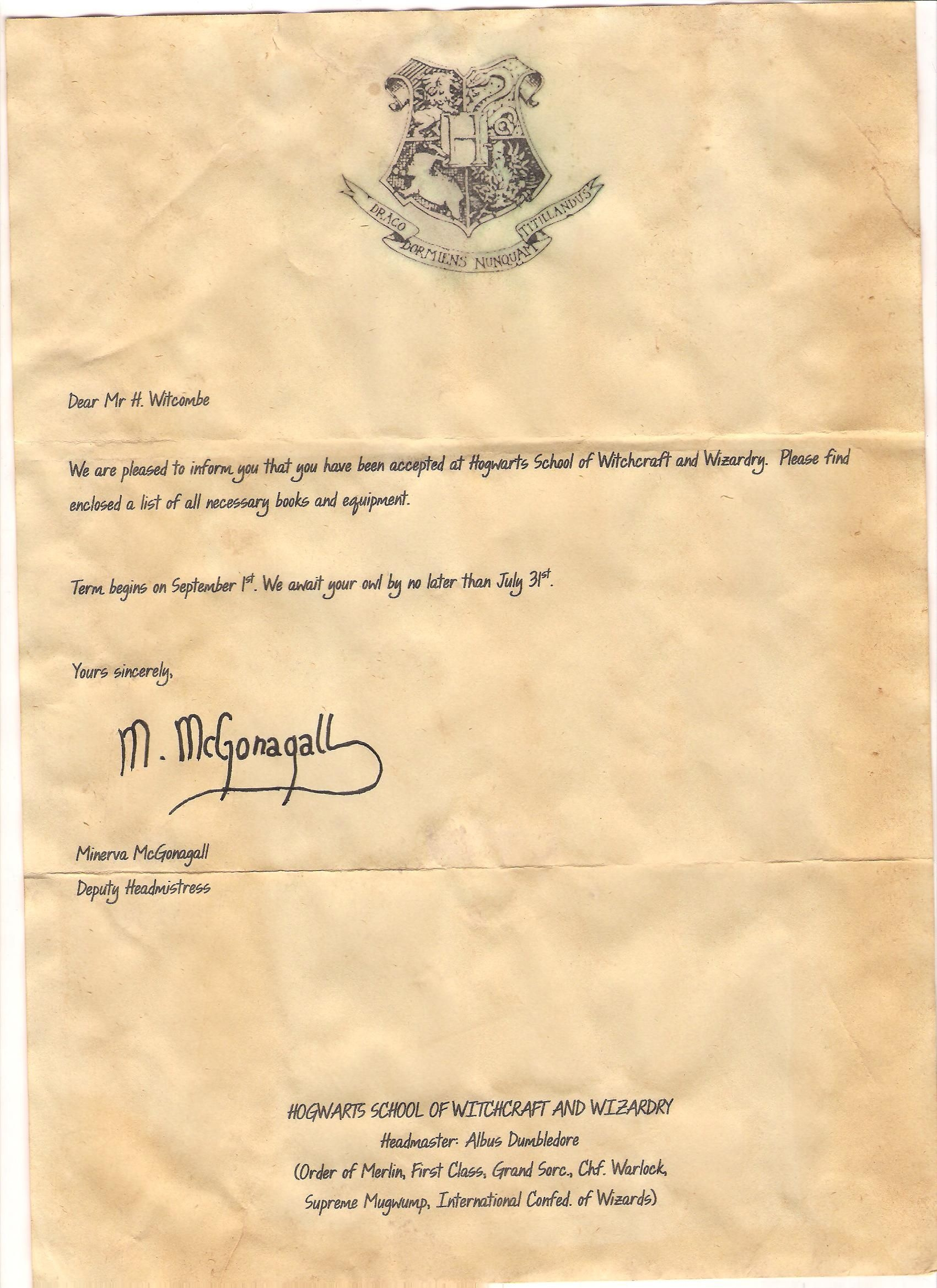 Hogwarts Acceptance Letter Template Free Printable Free 