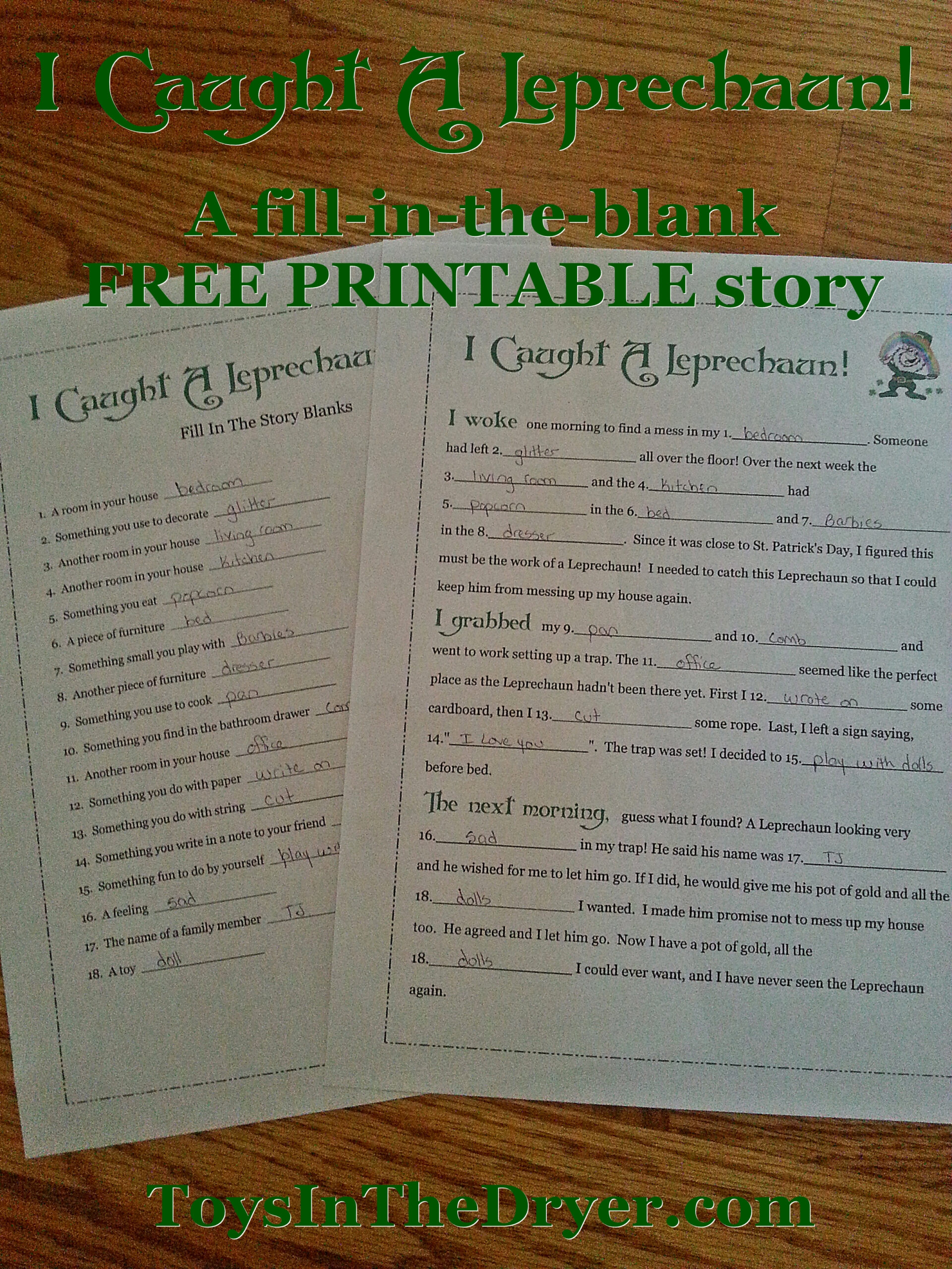 I Caught A Leprechaun Free Fill In Blank Printable Story