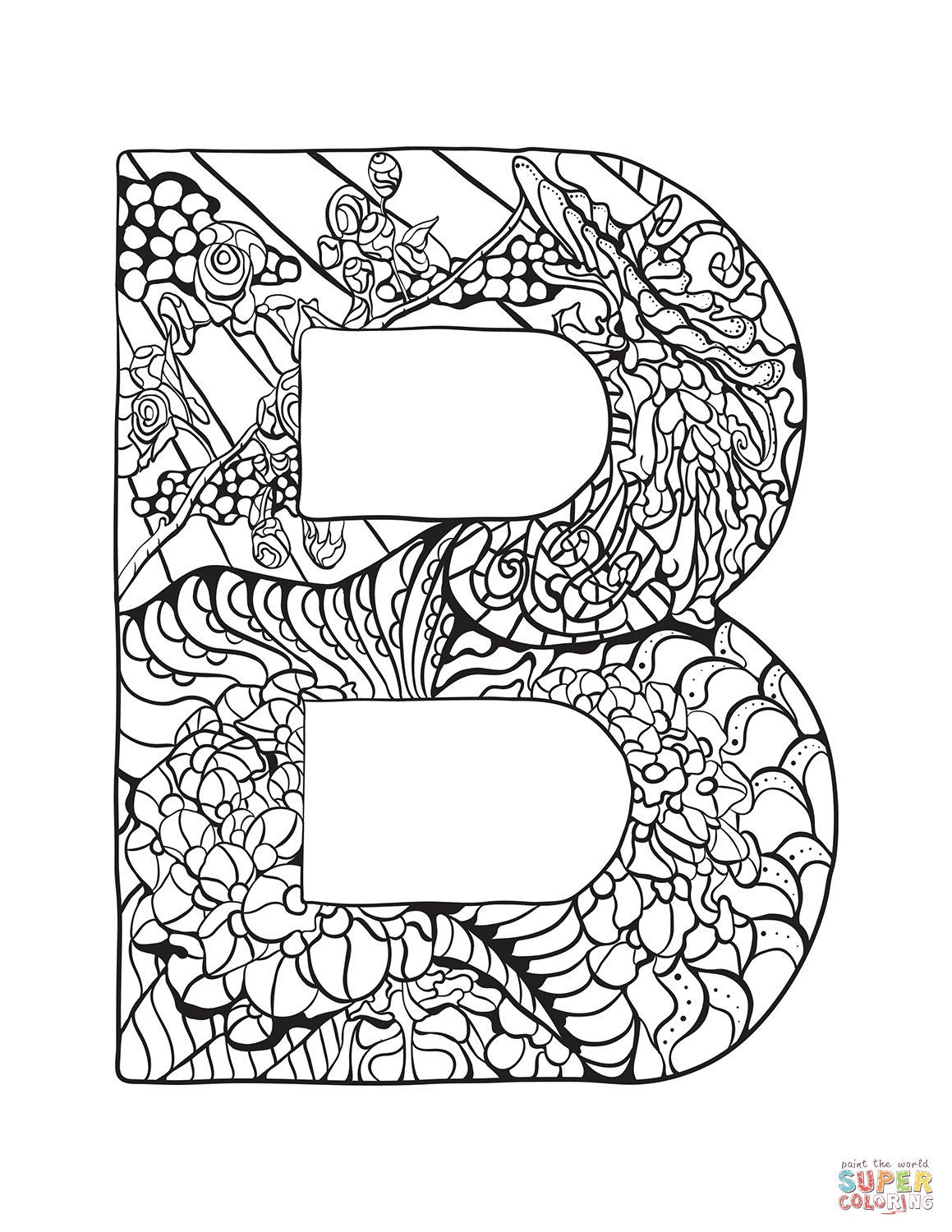 Letter B Zentangle Coloring Page Free Printable Coloring 
