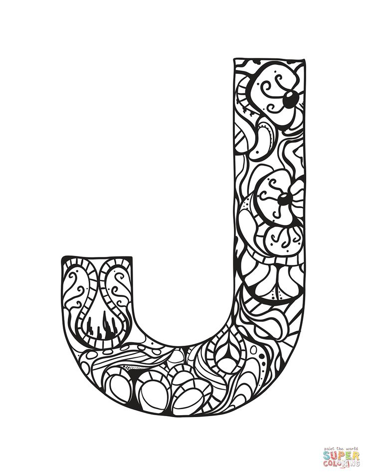 Letter J Zentangle Coloring Page Free Printable Coloring 