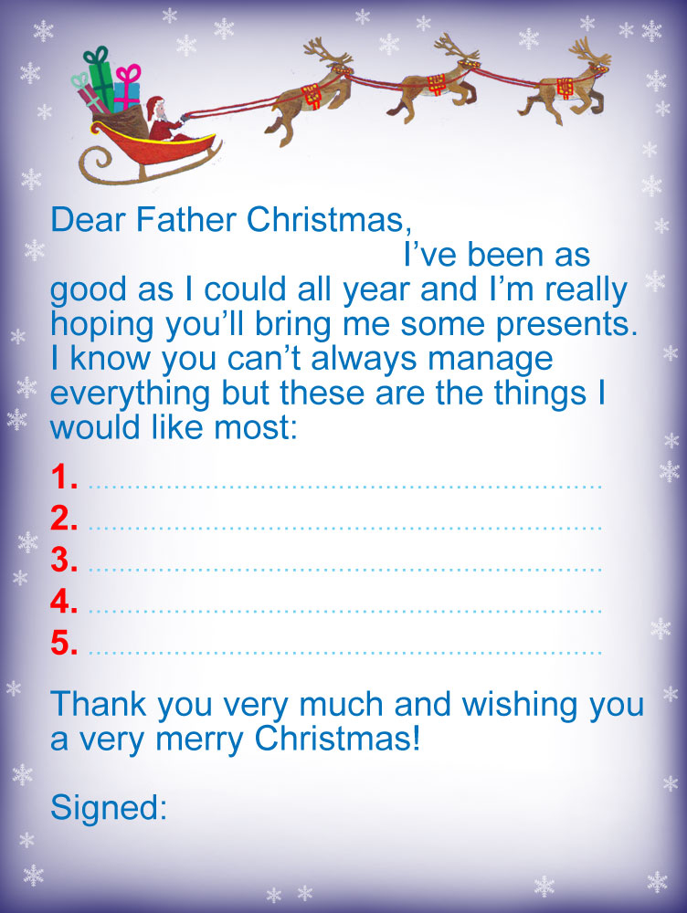 Letter To Father Christmas Presents I Would Like Most 