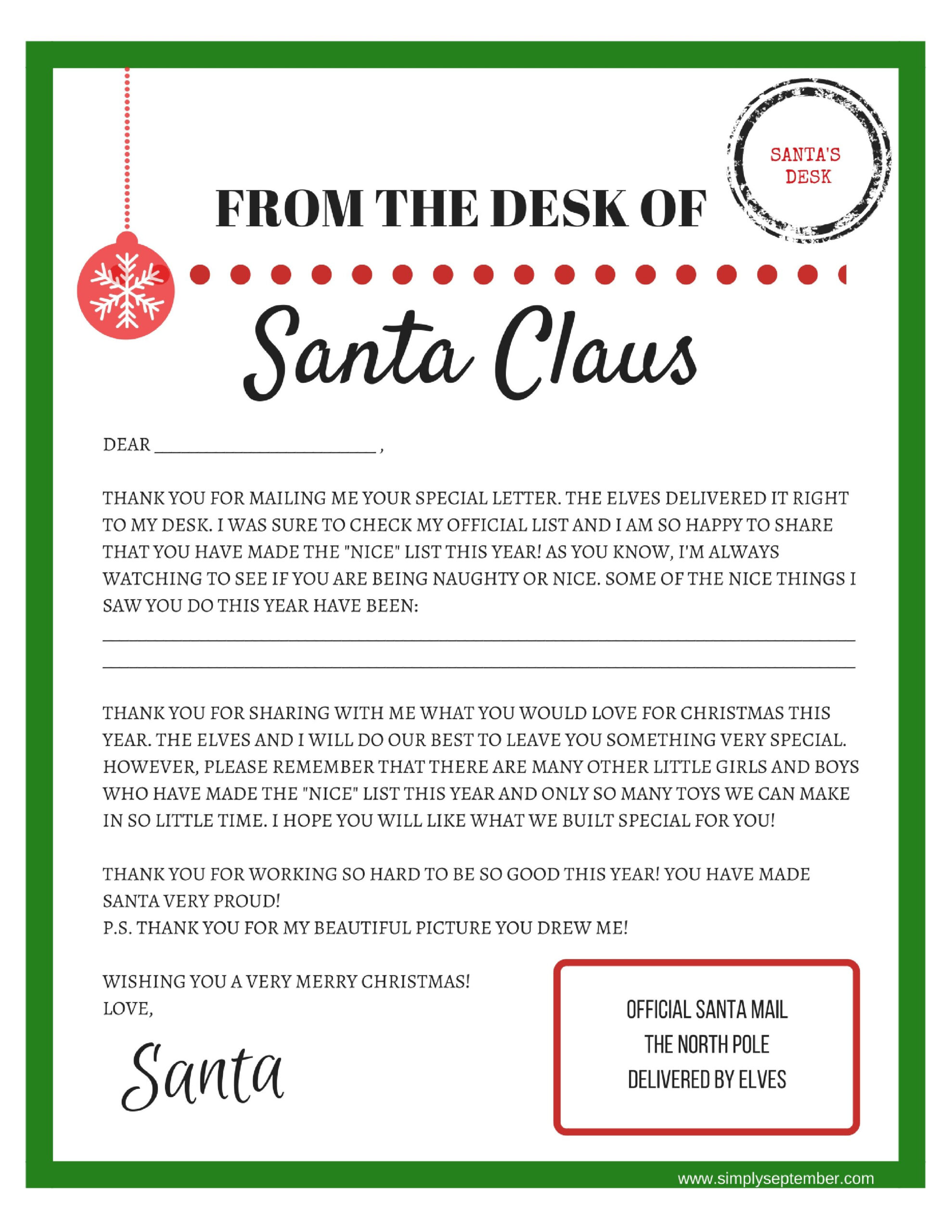 Letters To And From Santa Free Printables Simply 