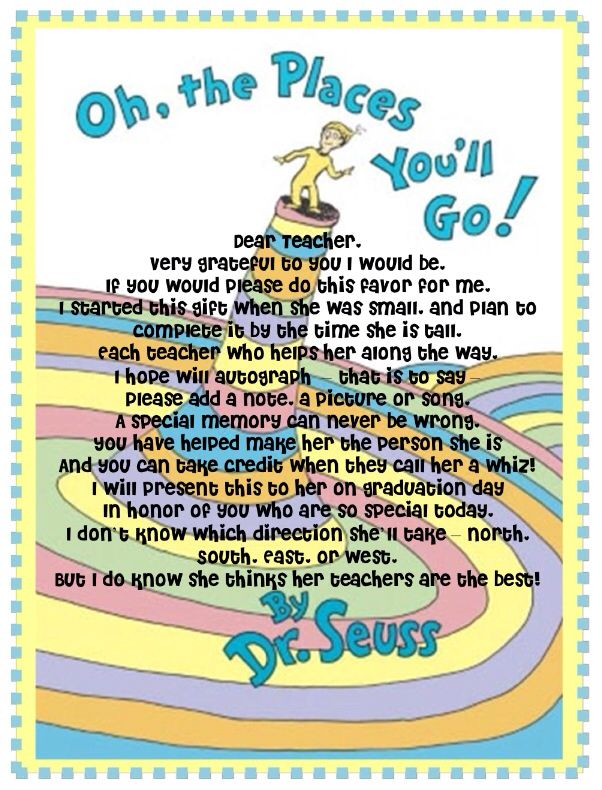 Oh The Places You ll Go Note To Teachers Graduation Book