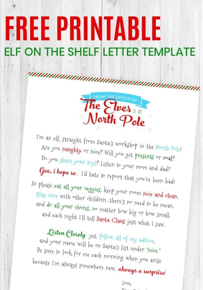 Printable Elf On The Shelf Letter Template Freebie 