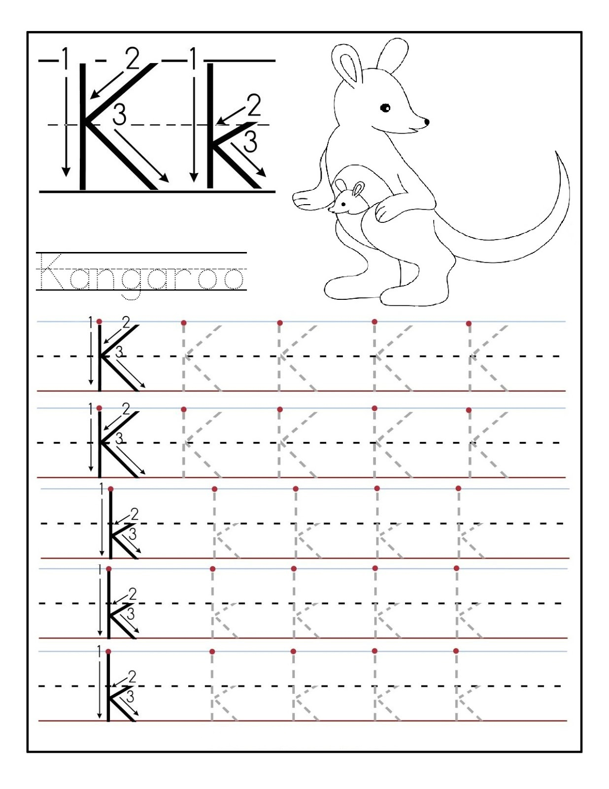 Printable Letter K Tracing Worksheets For Kindergarten 