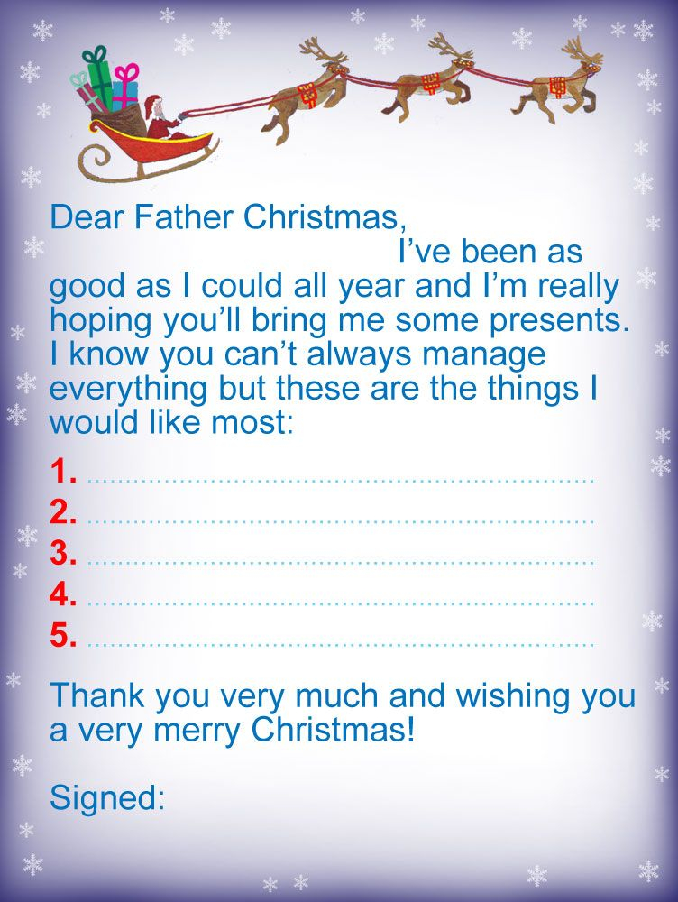 Printable Letter To Father Christmas And Christmas List 