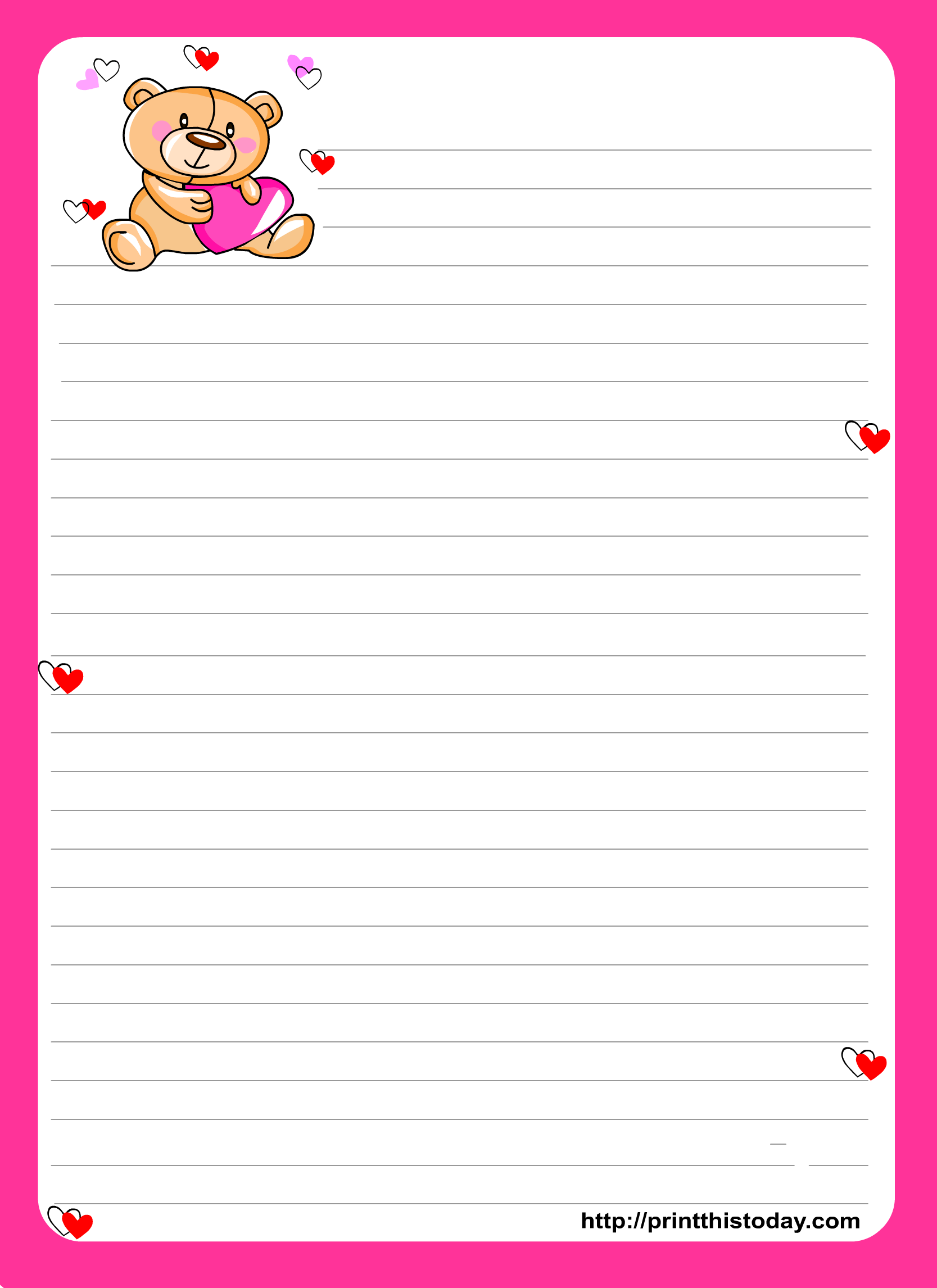 Teddy Bear Writing Paper For Kids Free Printable 