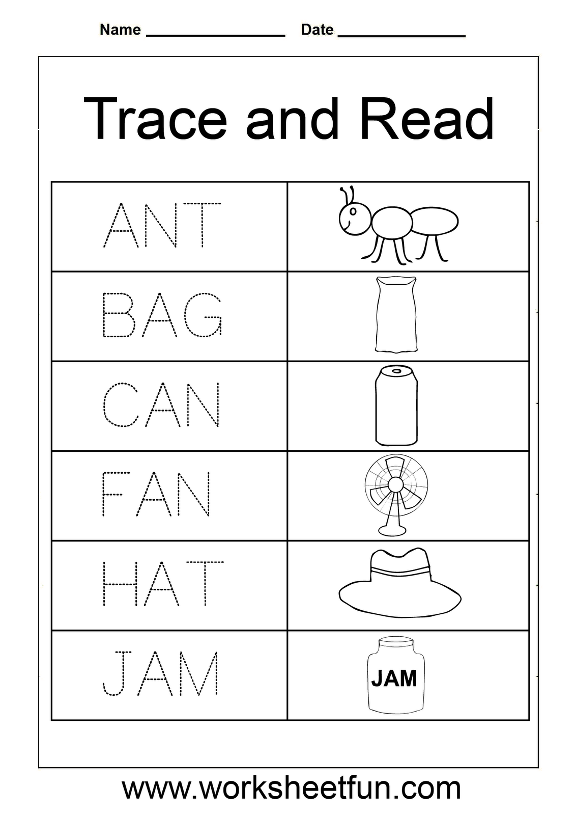 Three Letter Words Tracing Worksheets 