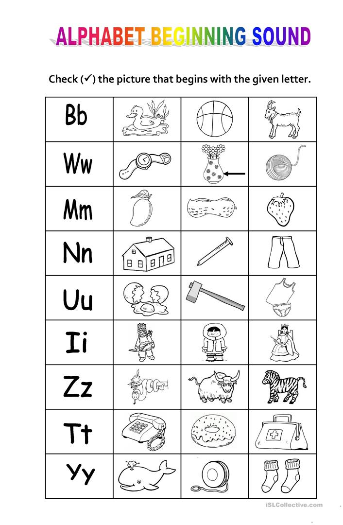 Alphabet Beginning Sound English ESL Worksheets For 