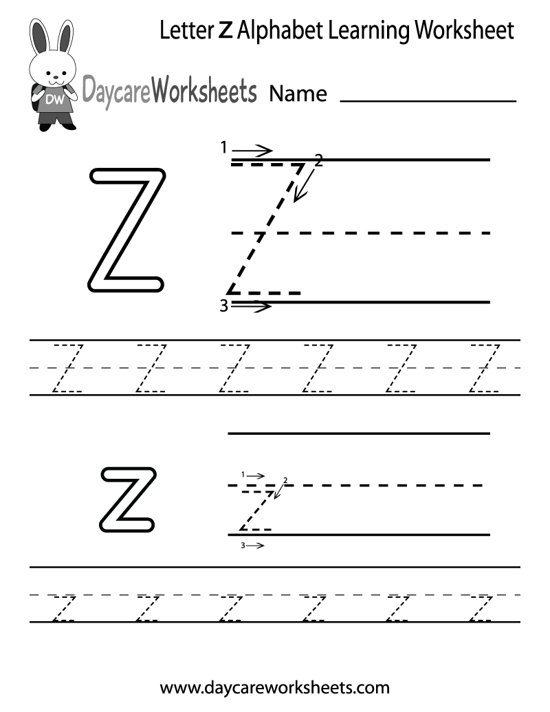 Free Letter Z Alphabet Learning Worksheet For Preschool